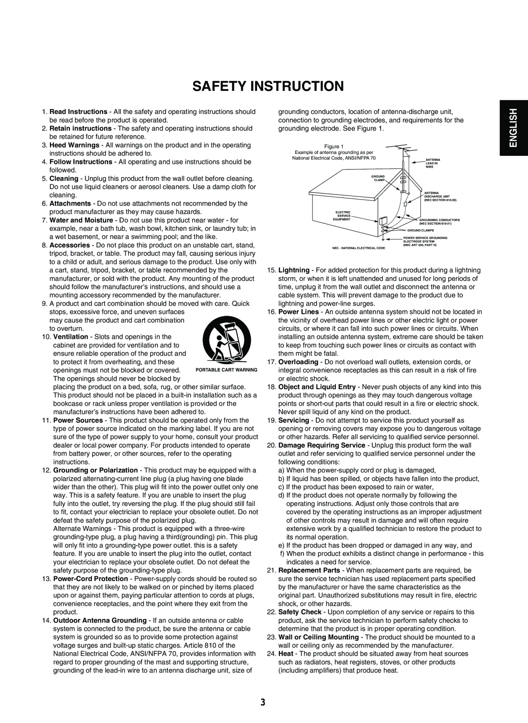 Sherwood A-965 manual Safety Instruction 