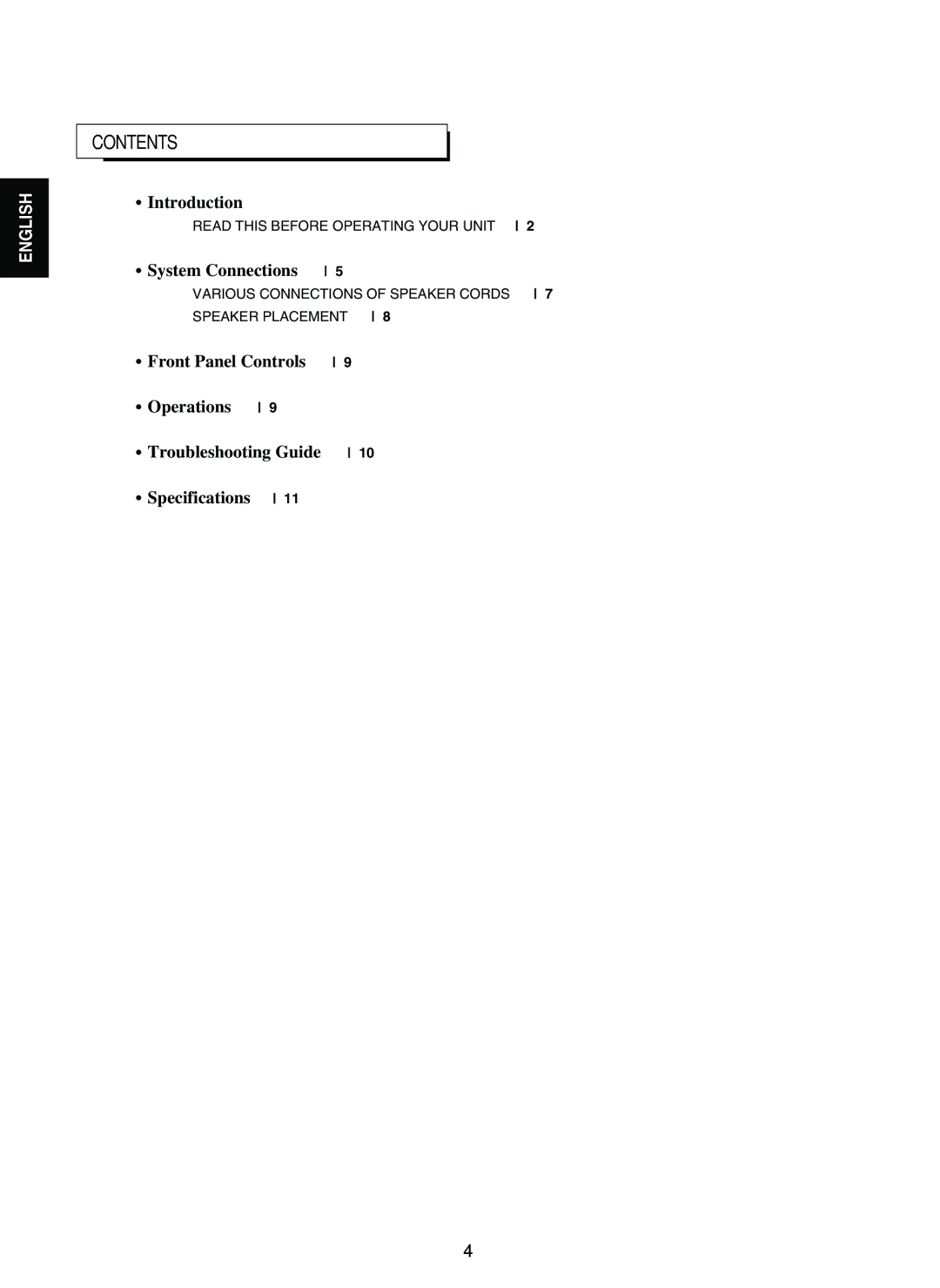 Sherwood A-965 manual Contents 