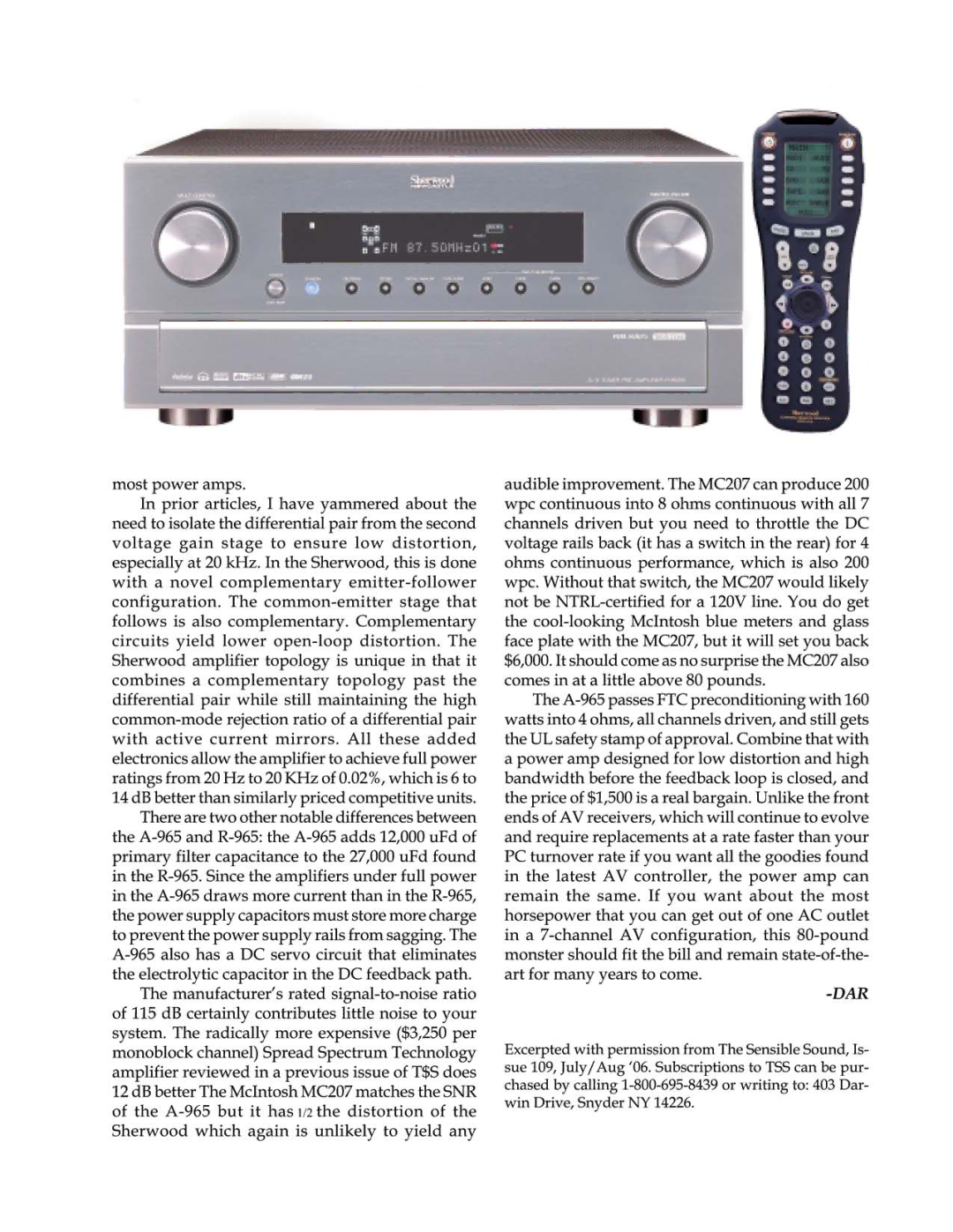 Sherwood A 965 dimensions 