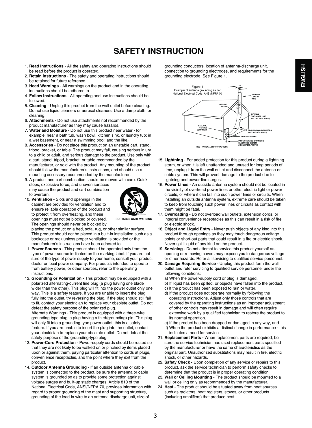 Sherwood A-965 manual Safety Instruction, English 