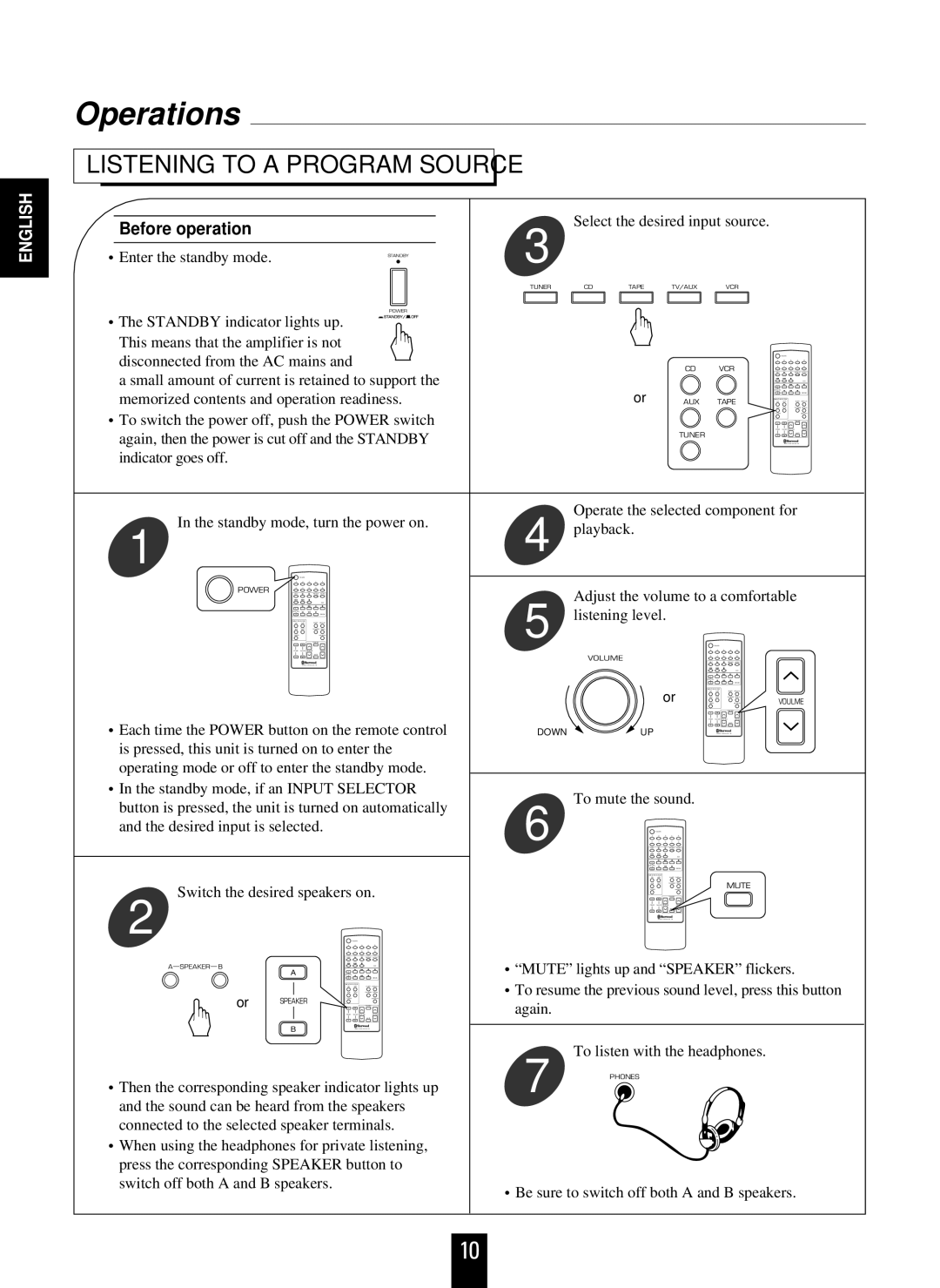 Sherwood AX-4103 operating instructions Operations, Listening to a Program Source, Before operation 