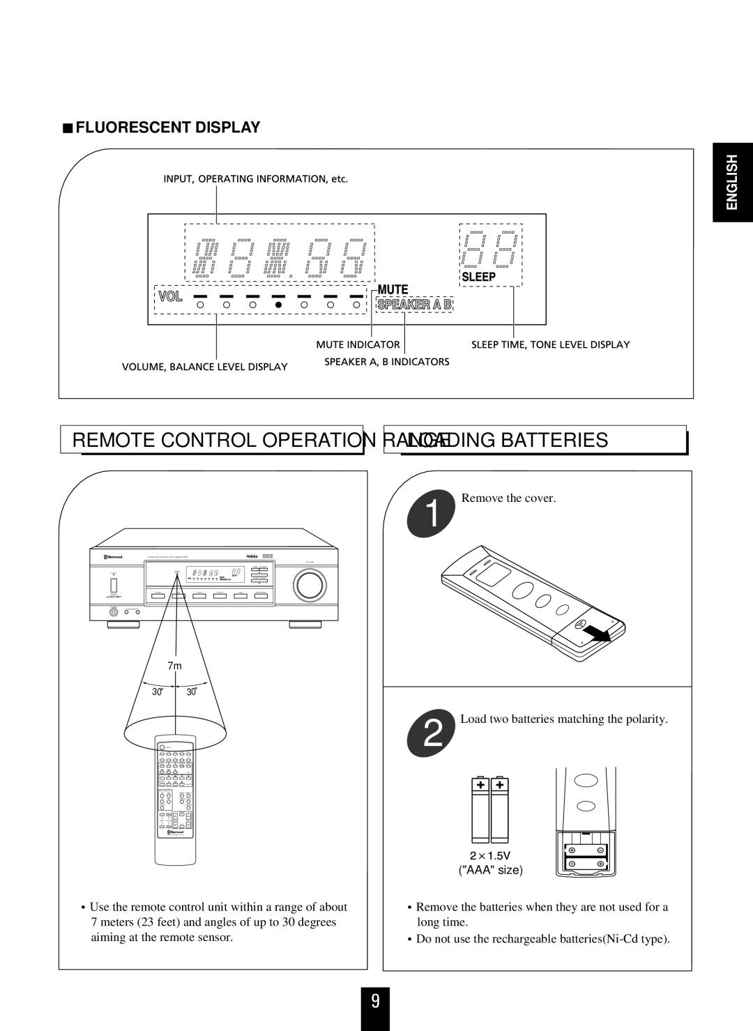 Sherwood AX-4103 operating instructions Loading Batteries, Remote Control Operation Range 