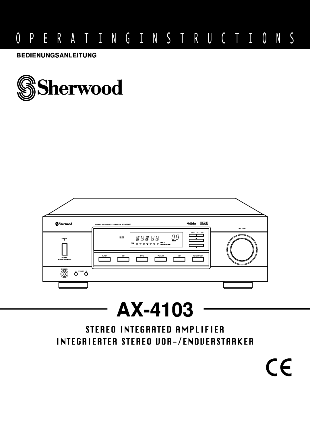 Sherwood AX-4103 operating instructions O P E R A T I N G I N S T R U C T I O N S, Bedienungsanleitung, D A S 