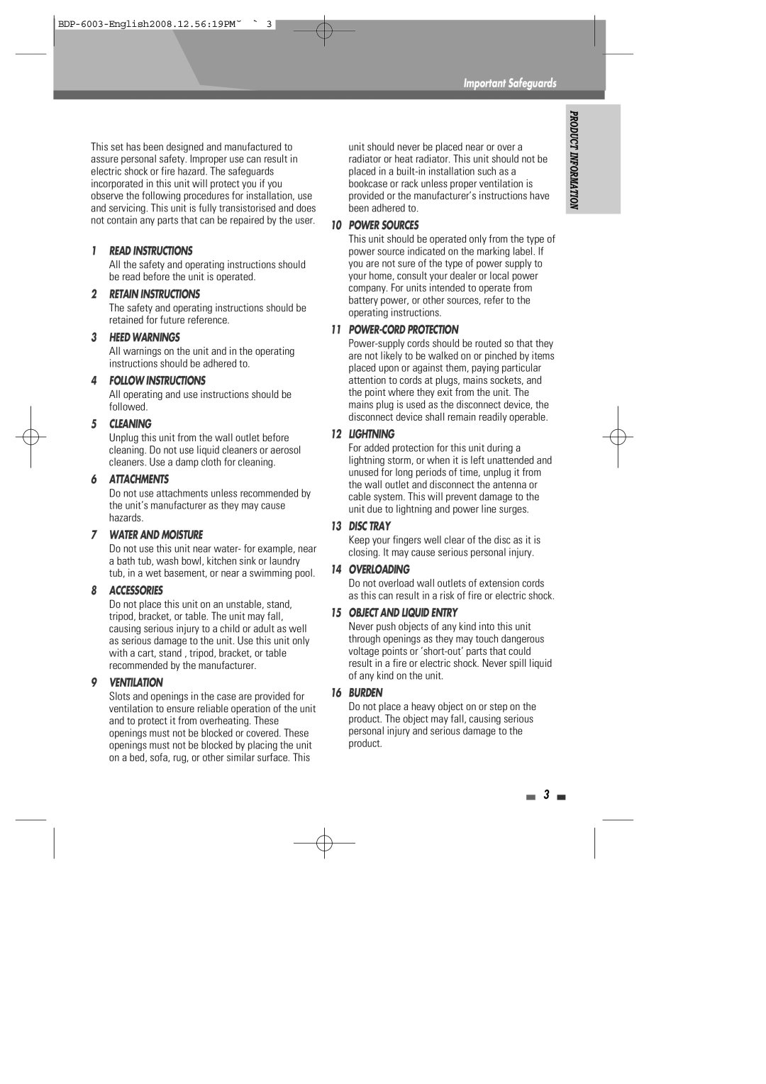 Sherwood BDP-6003 instruction manual Read Instructions 