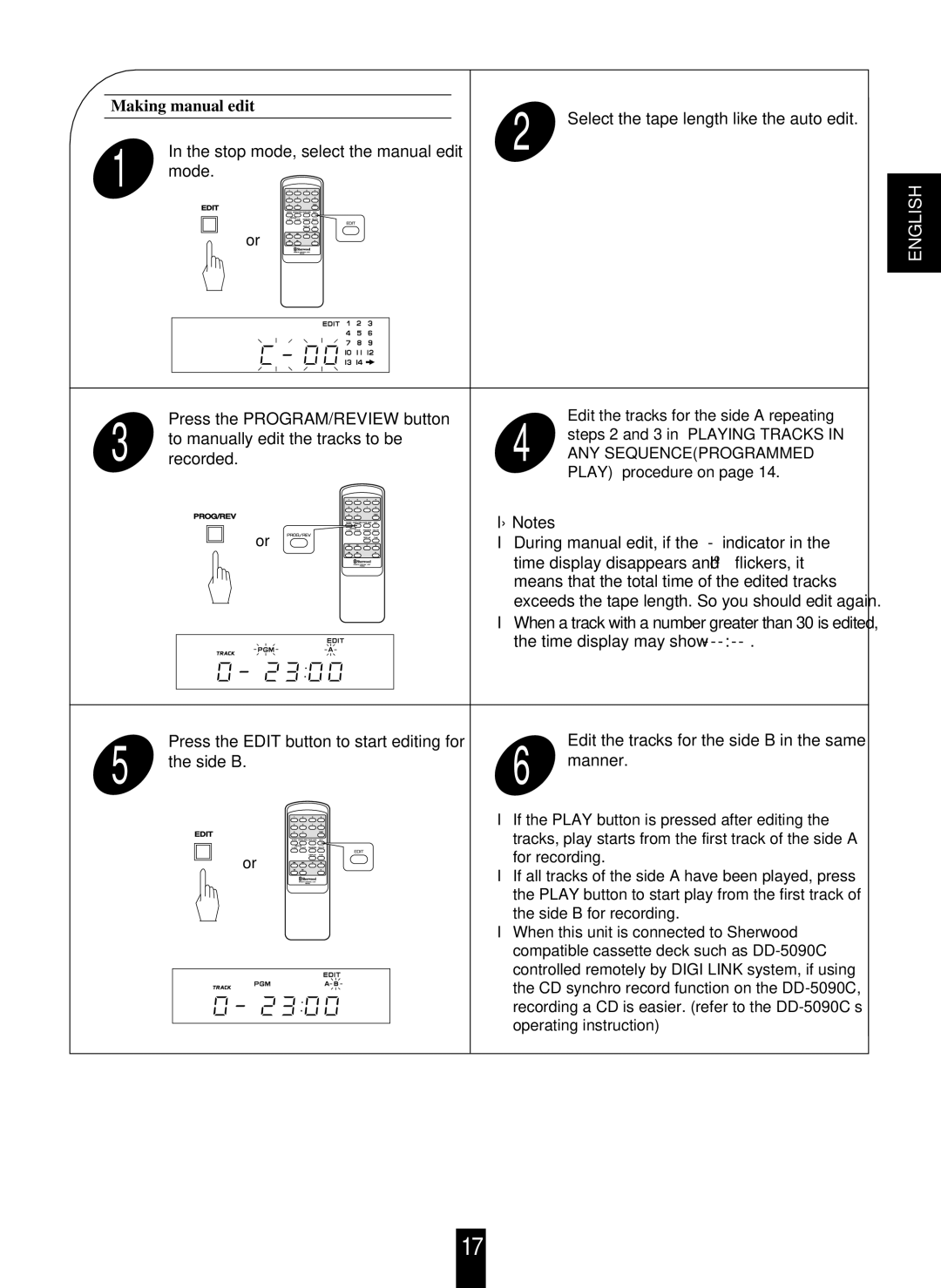 Sherwood CD-5090C/R operating instructions Making manual edit, Means that the total time of the edited tracks 