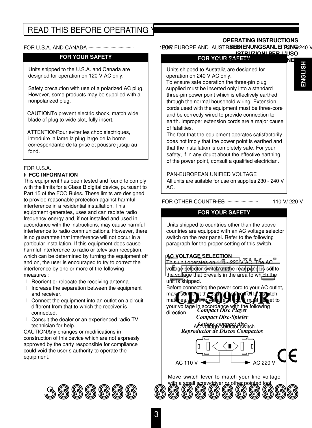 Sherwood CD-5090C/R operating instructions Read this Before Operating Your Unit 