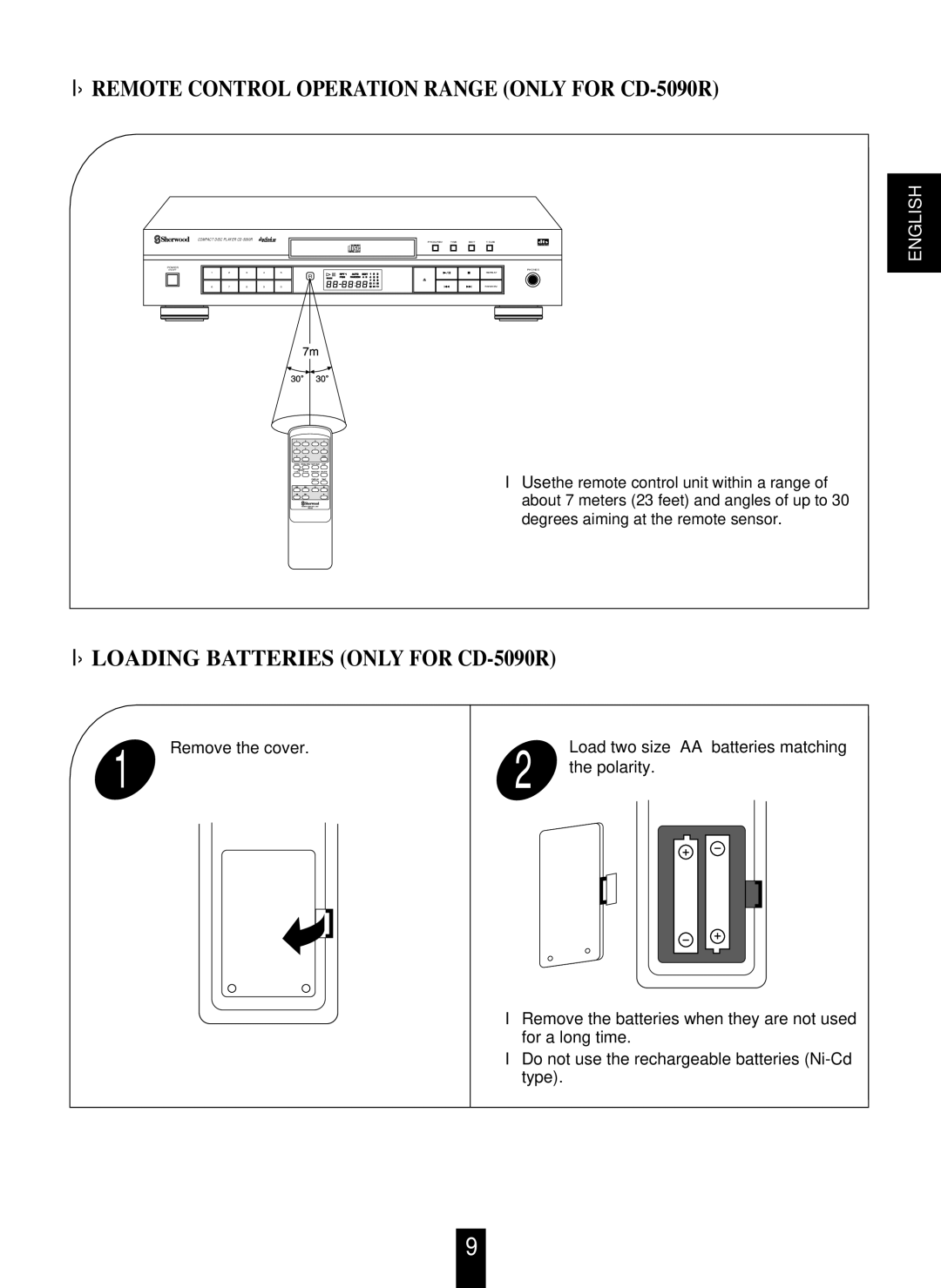 Sherwood CD-5090C/R operating instructions Remote Control Operation Range only for CD-5090R 