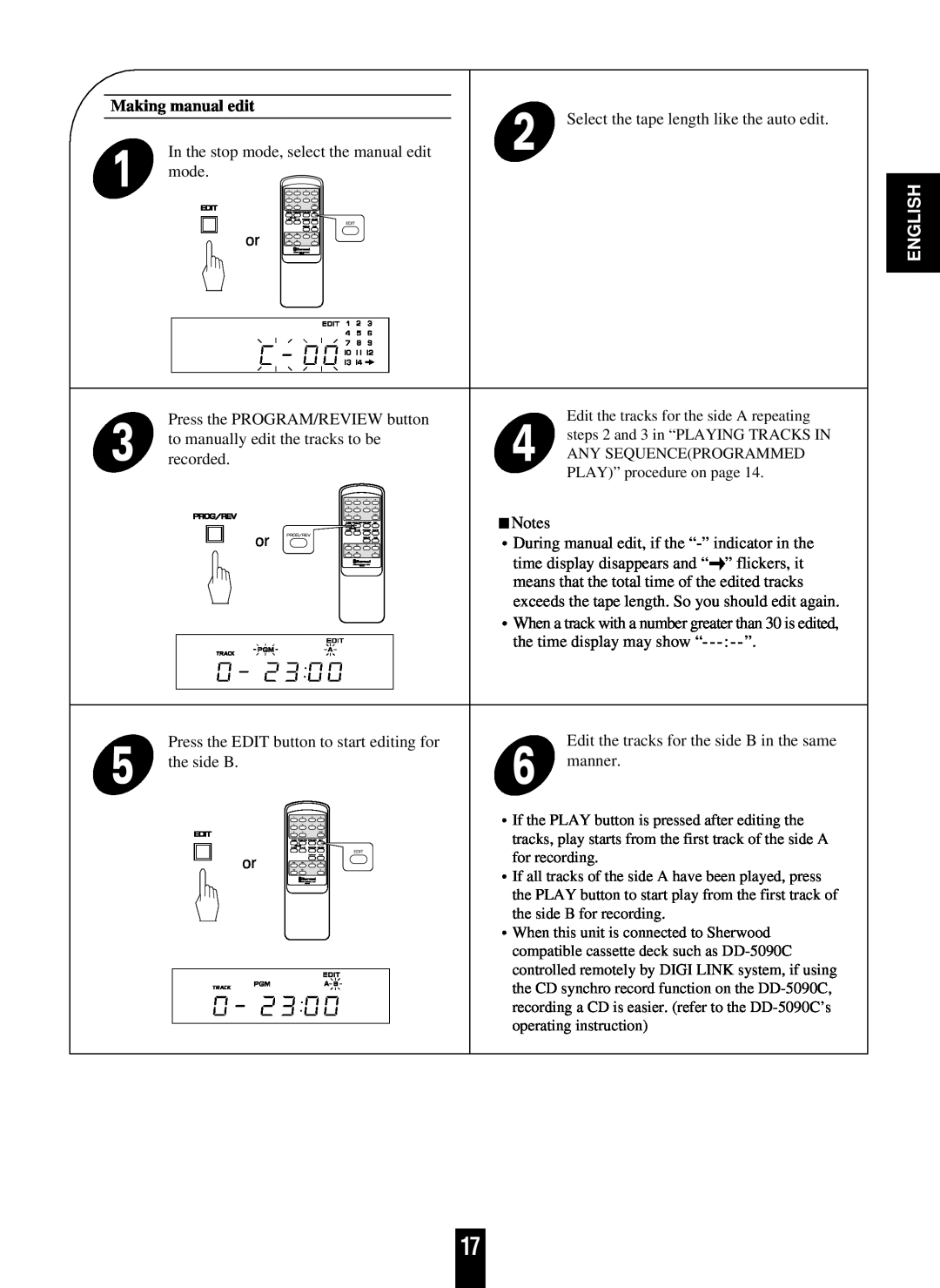 Sherwood CD-5090C/R operating instructions Making manual edit, English 
