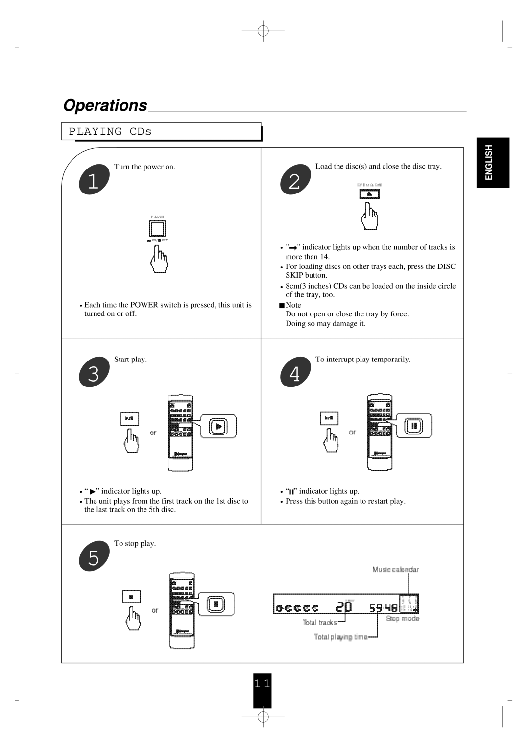 Sherwood CDC-5090R, CDC-5090C manual Operations, Playing CDs 