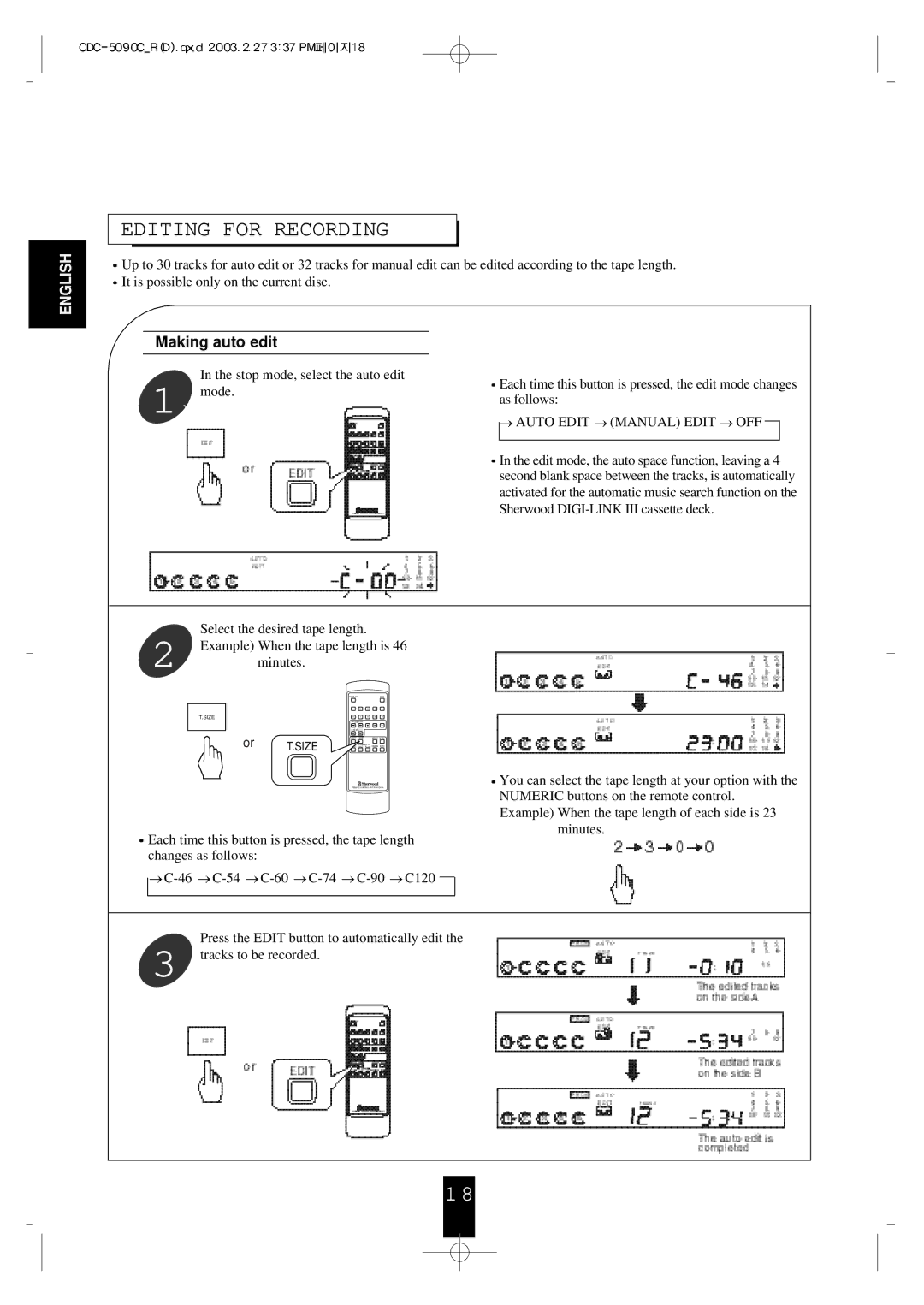 Sherwood CDC-5090C, CDC-5090R manual Editing for Recording, Making auto edit 