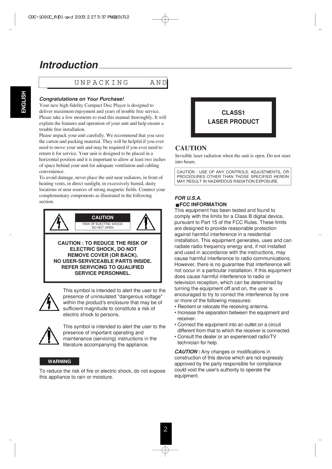 Sherwood CDC-5090C, CDC-5090R manual Introduction 