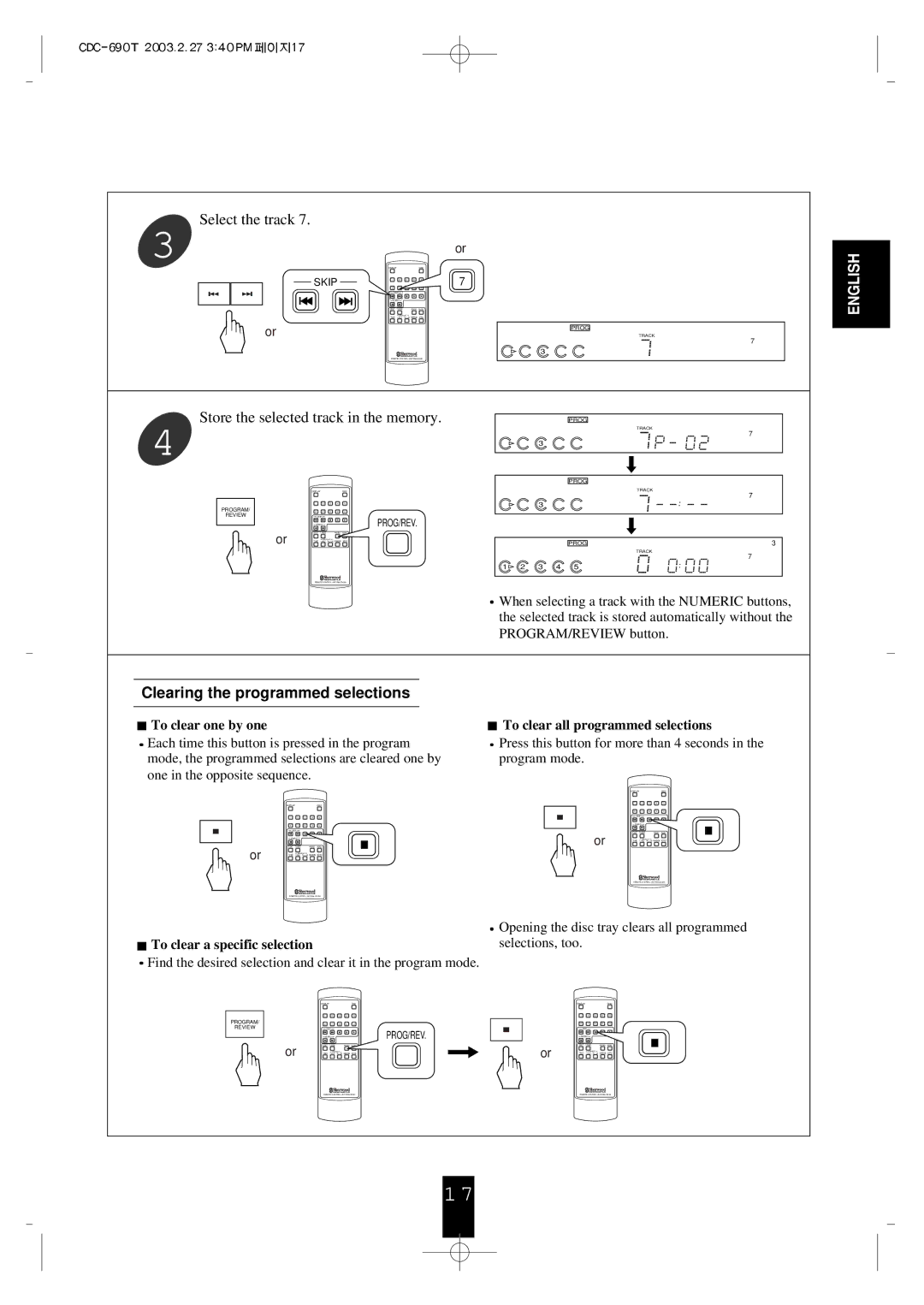 Sherwood CDC-690T Clearing the programmed selections, Find the desired selection and clear it in the program mode 