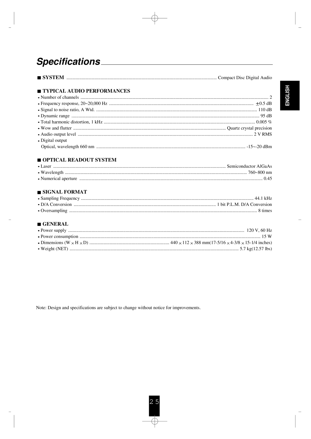 Sherwood CDC-690T operating instructions Specifications 