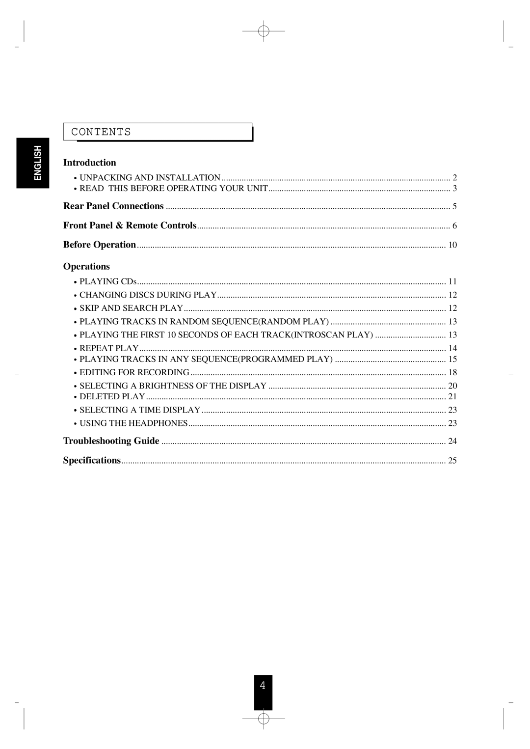 Sherwood CDC-690T operating instructions Contents 