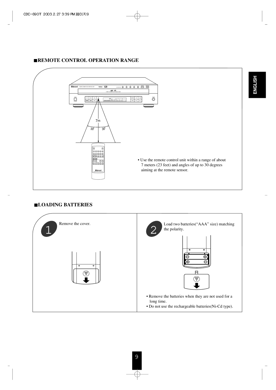 Sherwood CDC-690T operating instructions Remote Control Operation Range, Polarity 