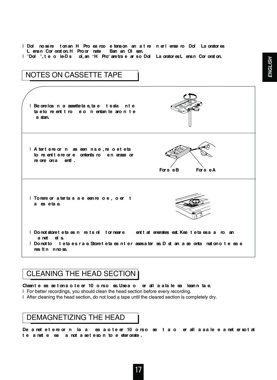 Sherwood D-480 operating instructions Cleaning the Head Section, Demagnetizing the Head 