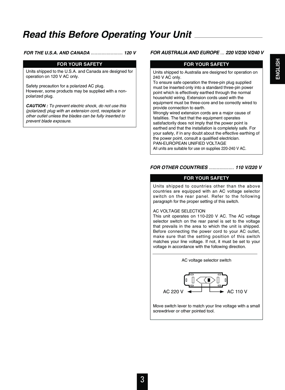 Sherwood D-480 operating instructions Read this Before Operating Your Unit, For Your Safety 