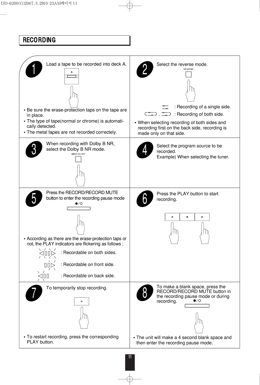 Sherwood DD-6200 manual Select the reverse mode 