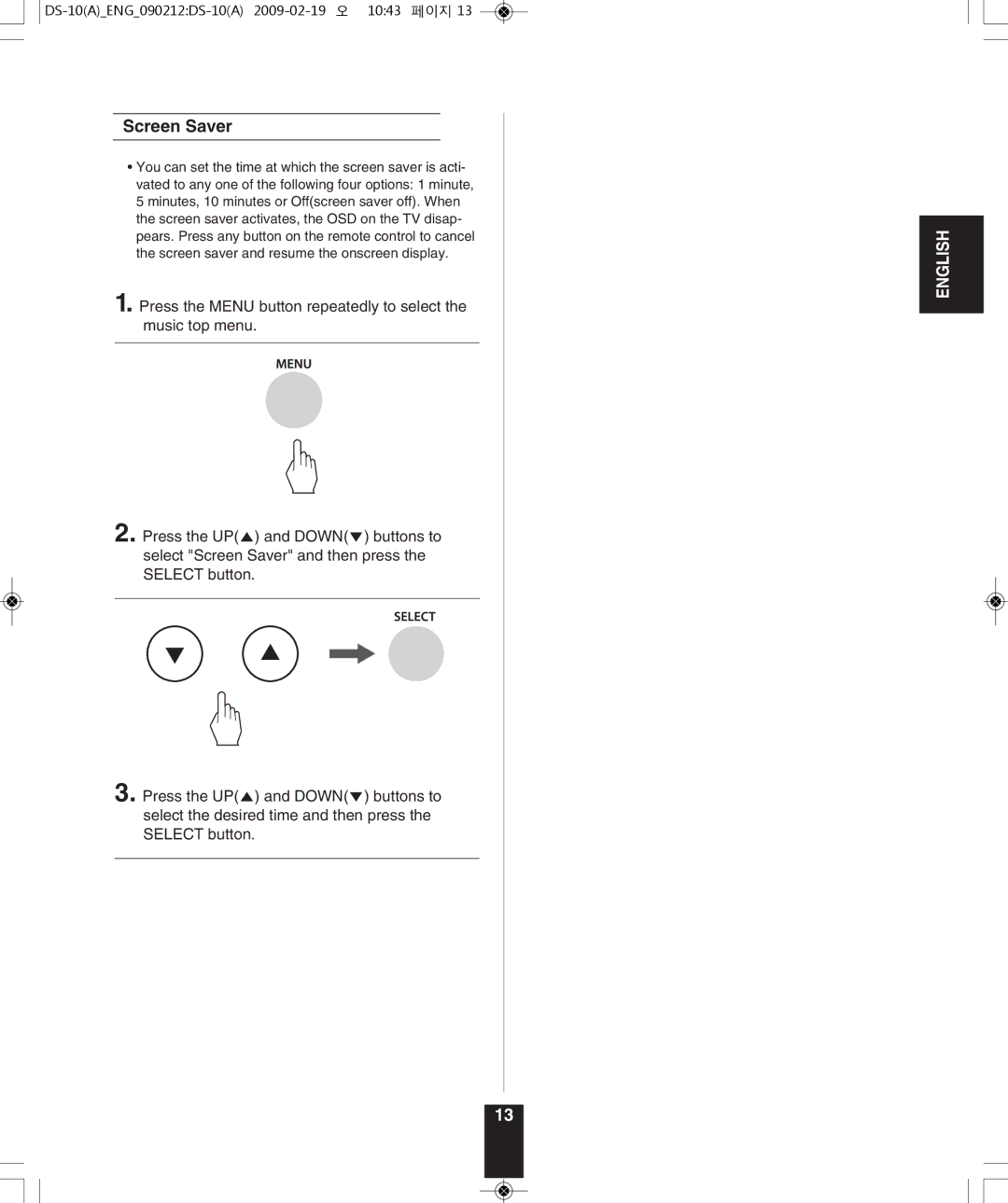 Sherwood DS-10 manual Screen Saver 