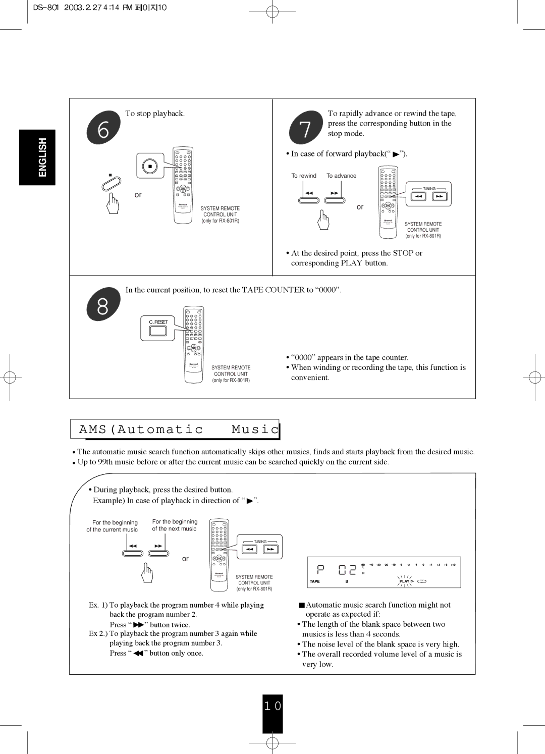 Sherwood DS-801 manual AMSAutomatic Music 