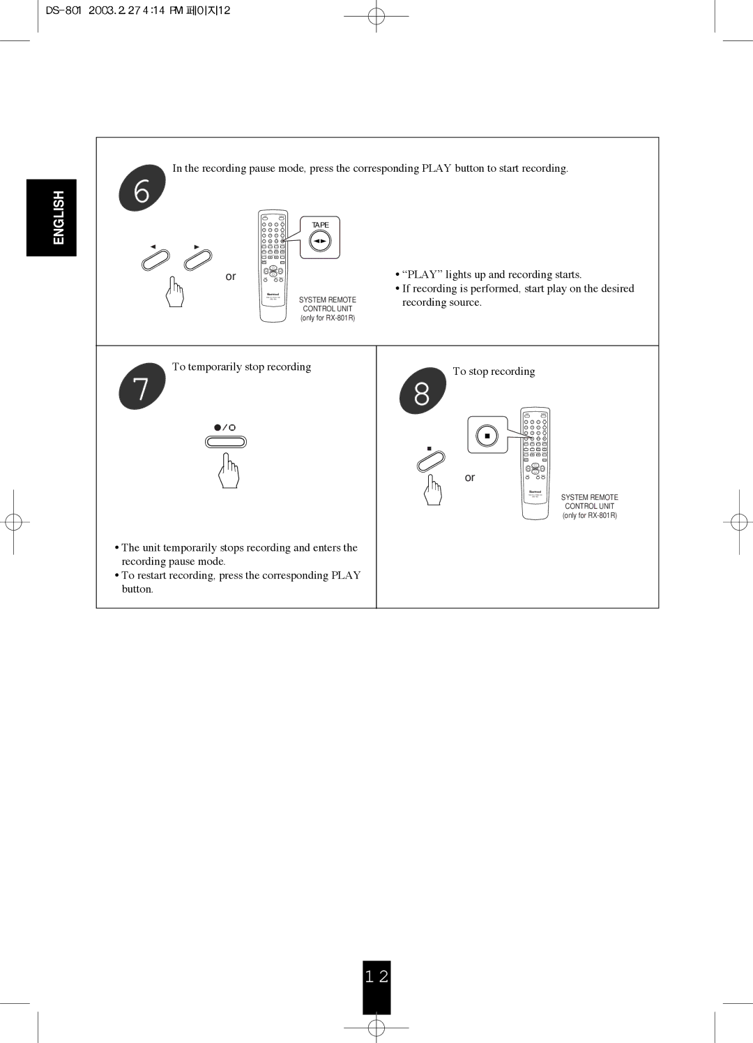 Sherwood DS-801 manual English 