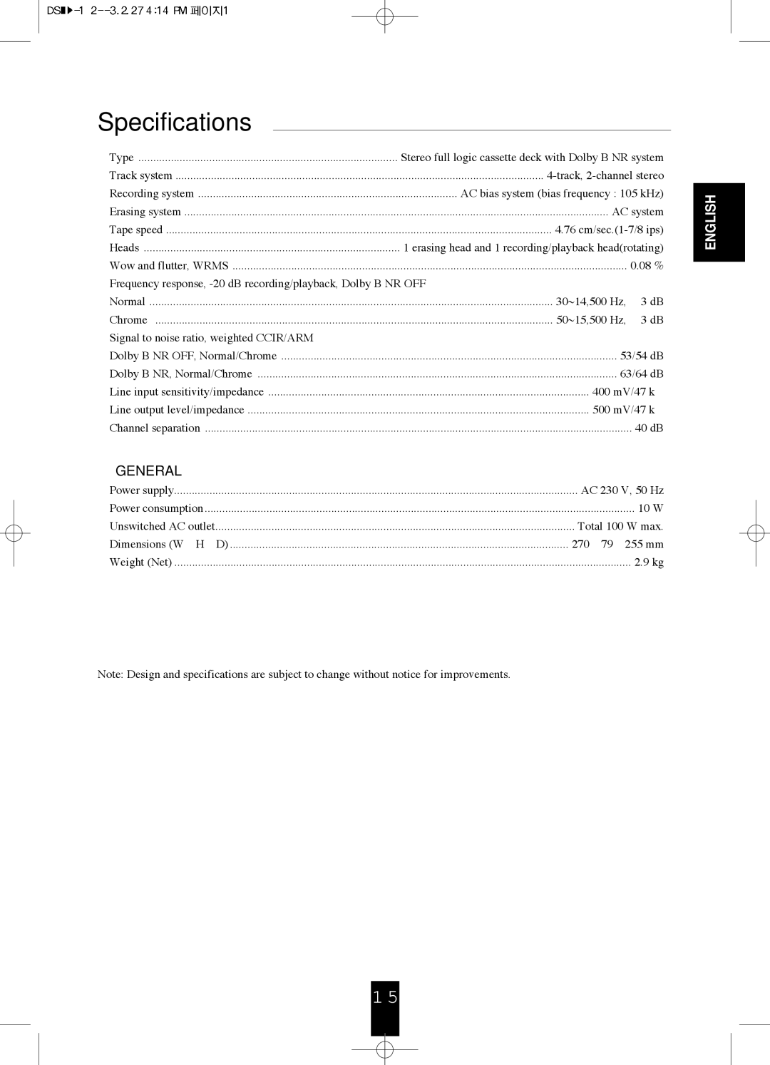 Sherwood DS-801 manual Specifications, General 