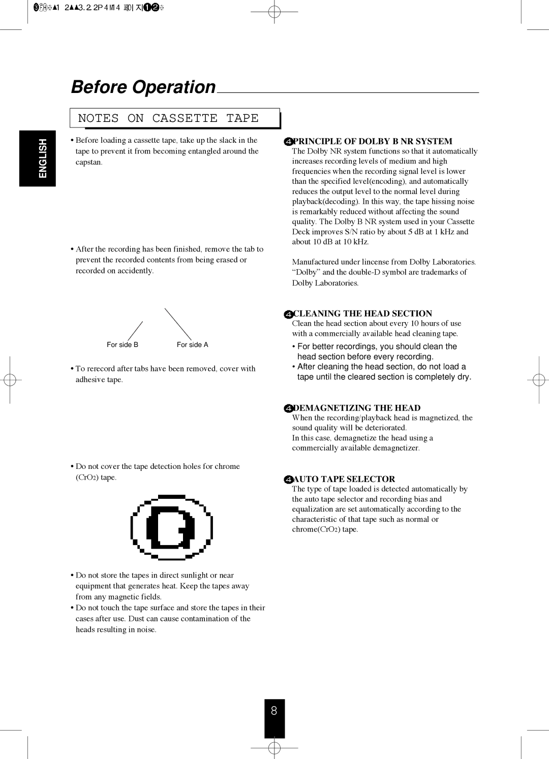 Sherwood DS-801 manual Before Operation, Principle of Dolby B NR System 