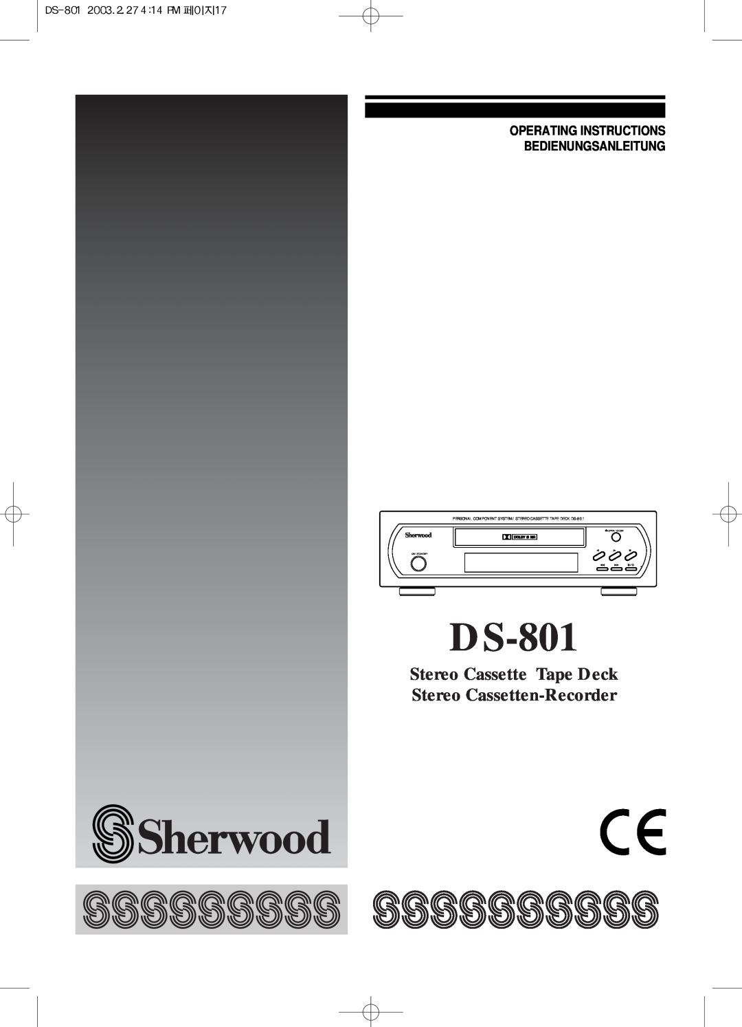 Sherwood DS-801 manual Operating Instructions Bedienungsanleitung 