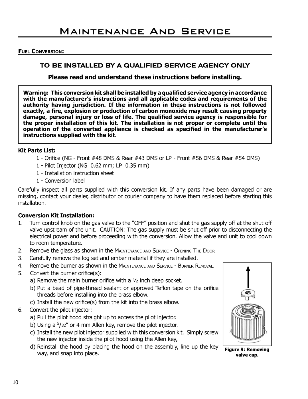 Sherwood EG40 DV owner manual Kit Parts List, Conversion Kit Installation 