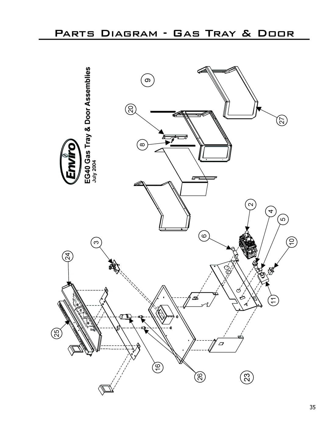 Sherwood EG40 DV owner manual Parts Diagram Gas Tray & Door 