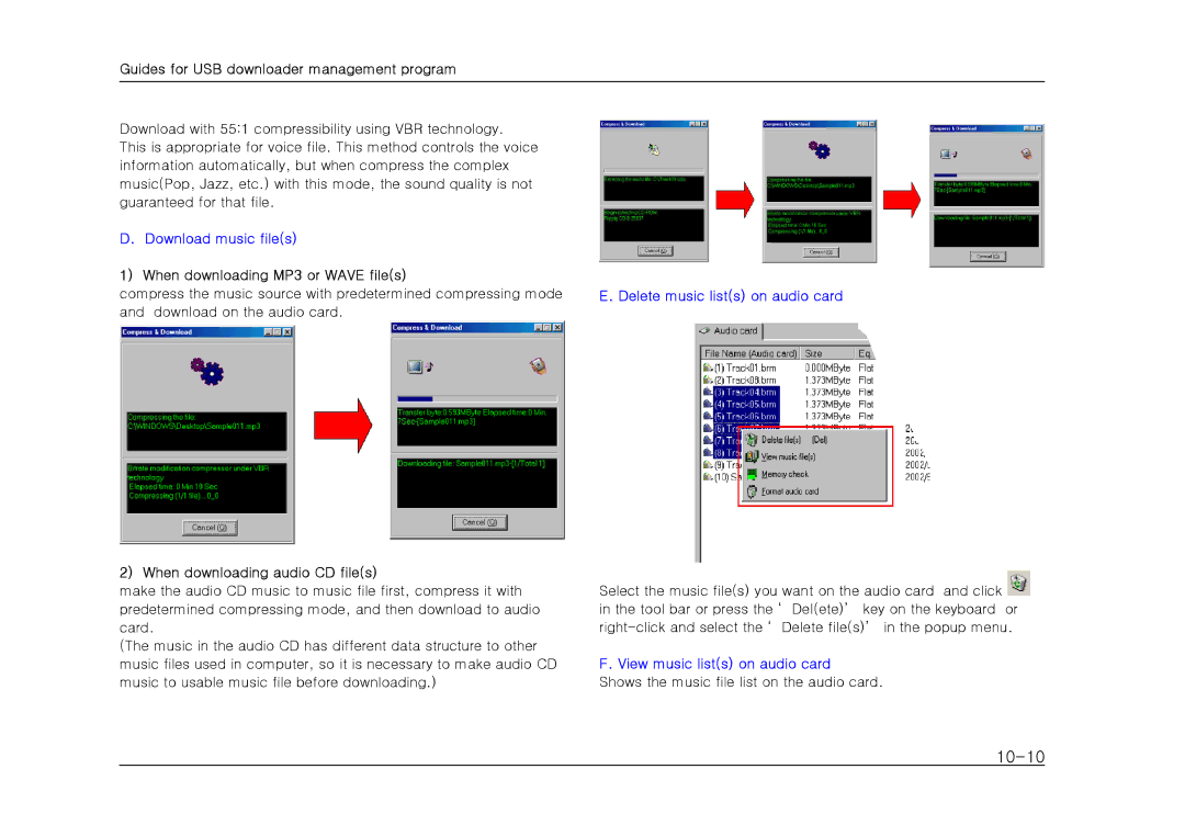 Sherwood LAD-500(R) manual 10-10, When downloading audio CD files, View music lists on audio card 