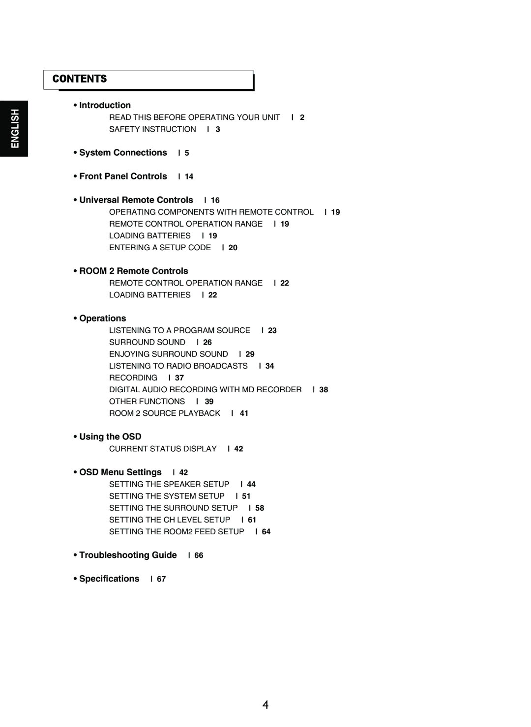 Sherwood P-965 manual Contents 