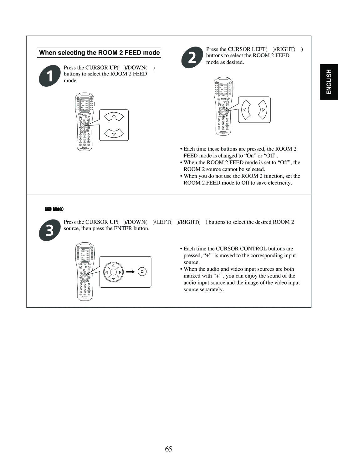 Sherwood P-965 manual When selecting the Room 2 Feed mode, When the Room 2 Feed mode is set to On 