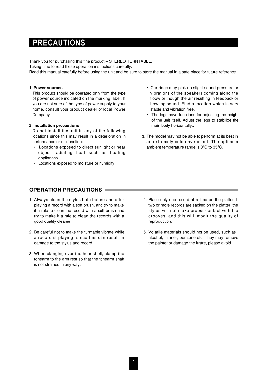 Sherwood PM-9901 manual Precautions, Power sources, Installation precautions 