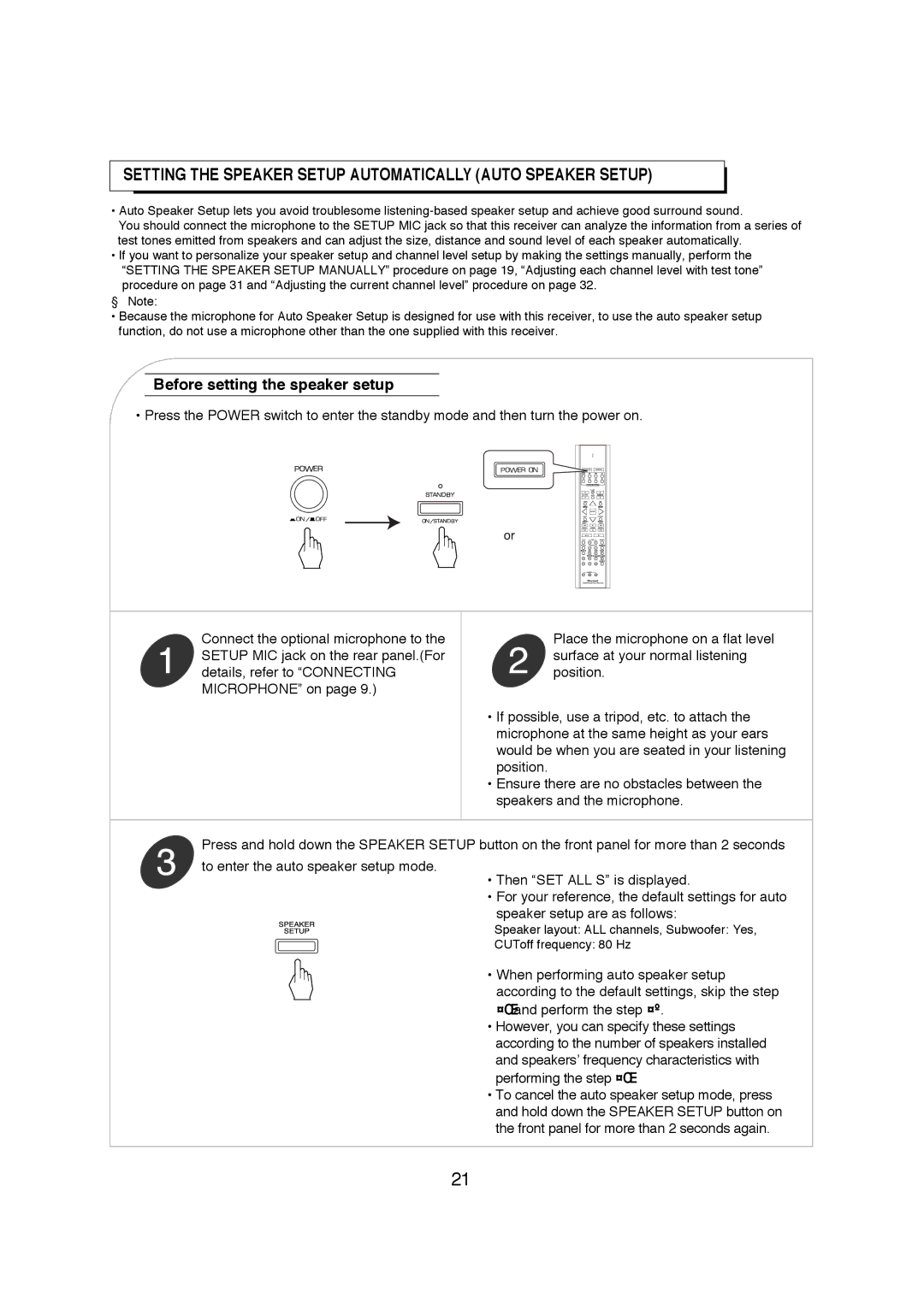 Sherwood R-671 manual Setting the Speaker Setup Automatically Auto Speaker Setup 