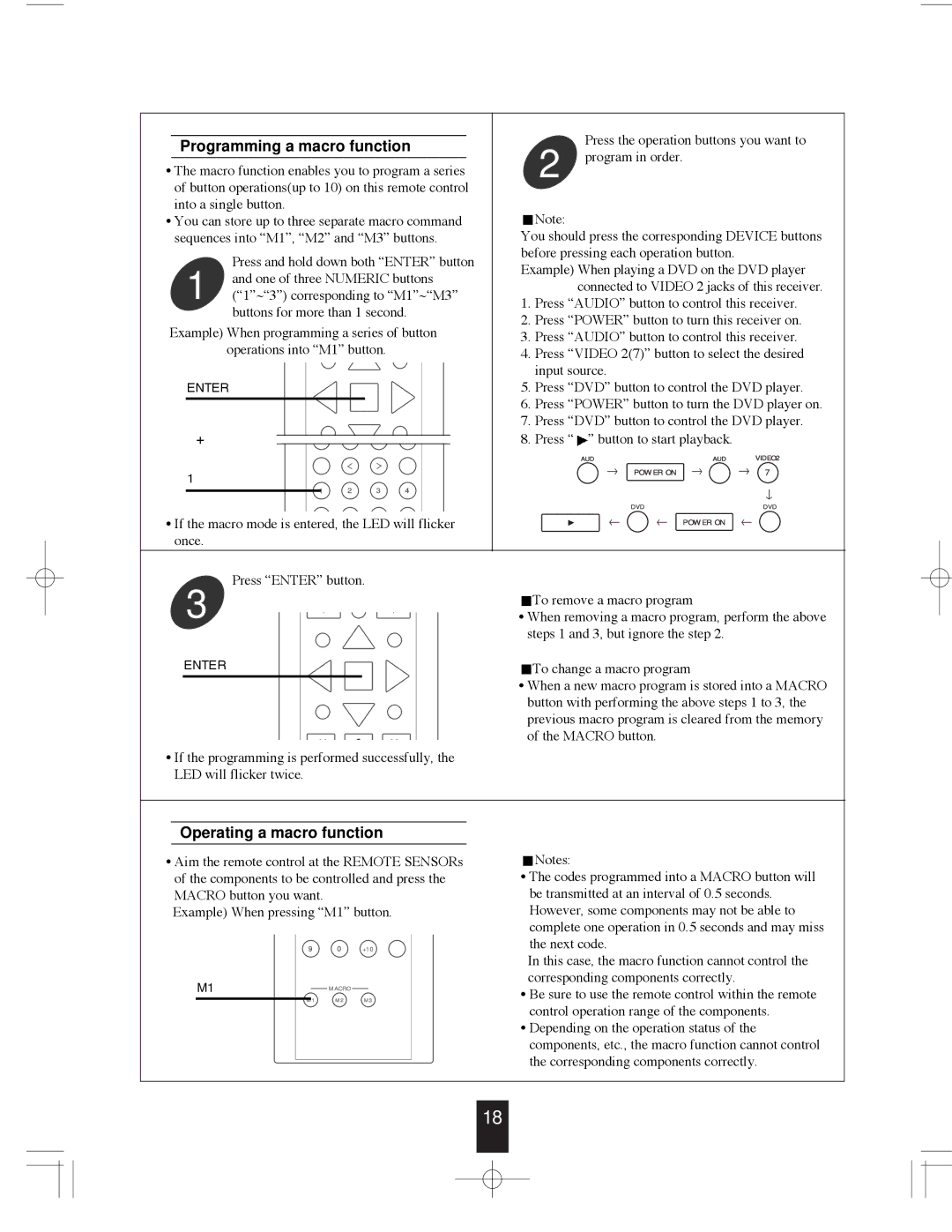 Sherwood R-765 manual Programming a macro function, Operating a macro function 