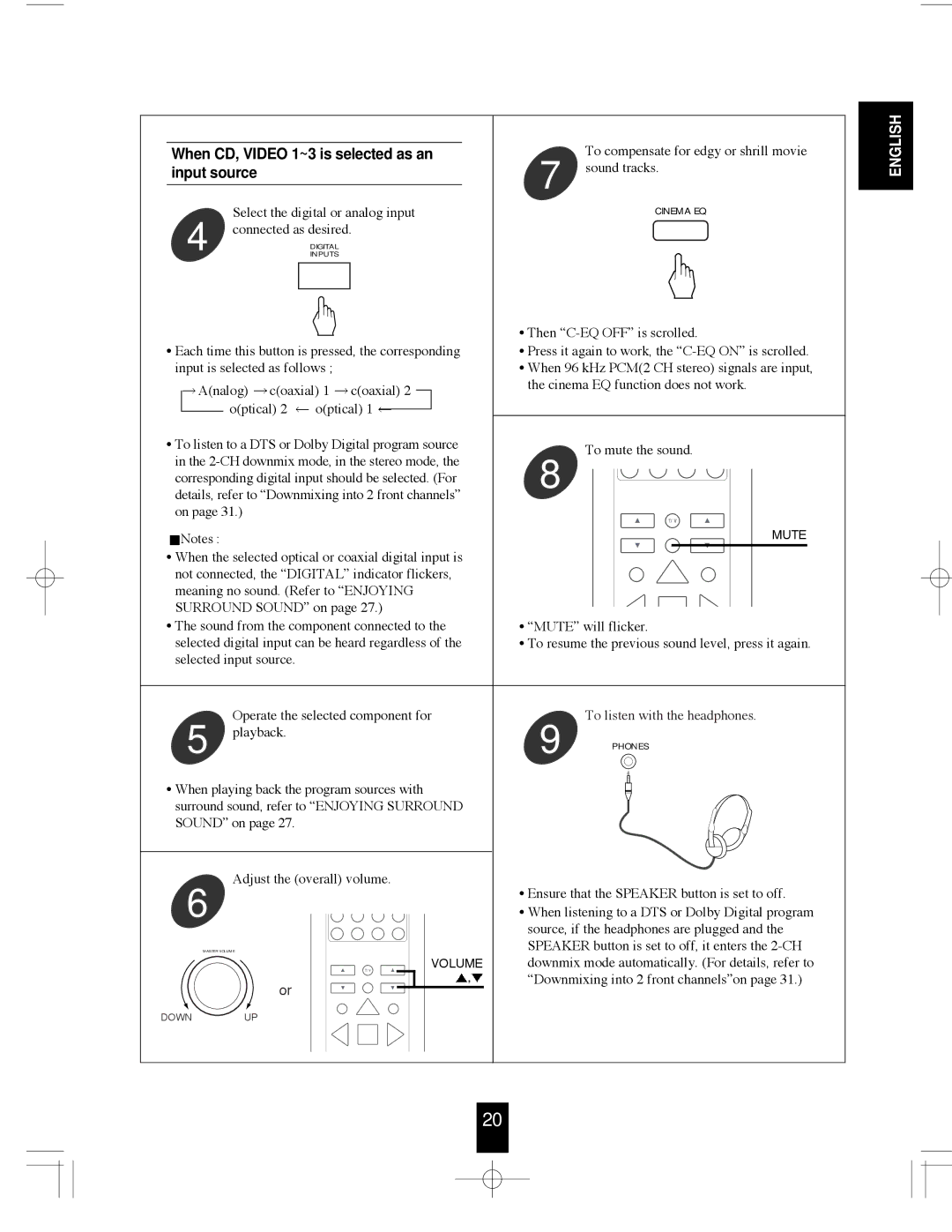 Sherwood R-765 manual When CD, Video 1~3 is selected as an, Input source 