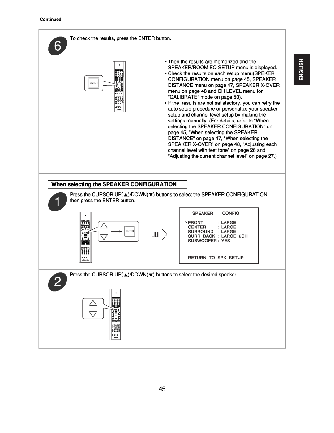 Sherwood R-771 manual When selecting the SPEAKER CONFIGURATION, English 