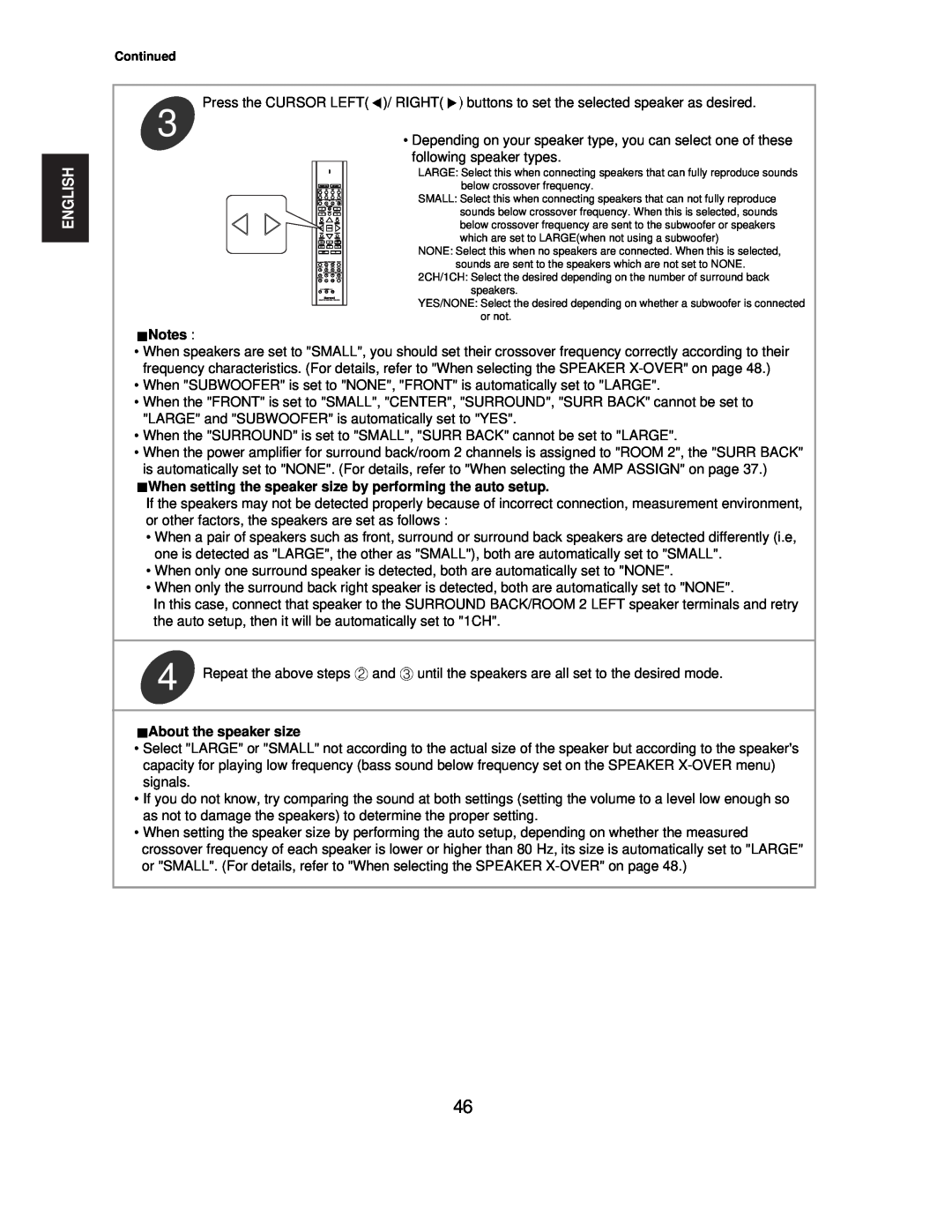 Sherwood R-771 manual About the speaker size, English 