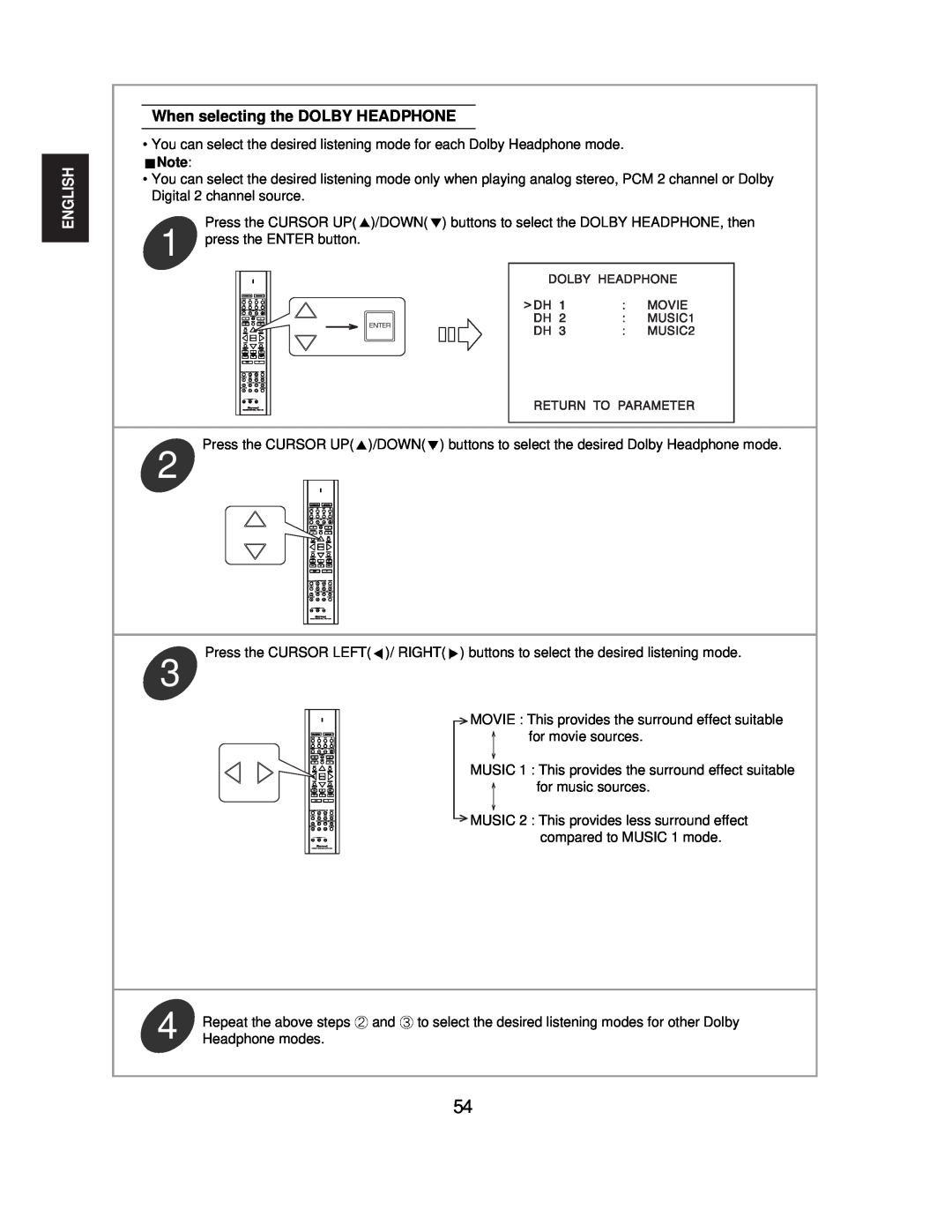 Sherwood R-771 manual When selecting the DOLBY HEADPHONE, English 