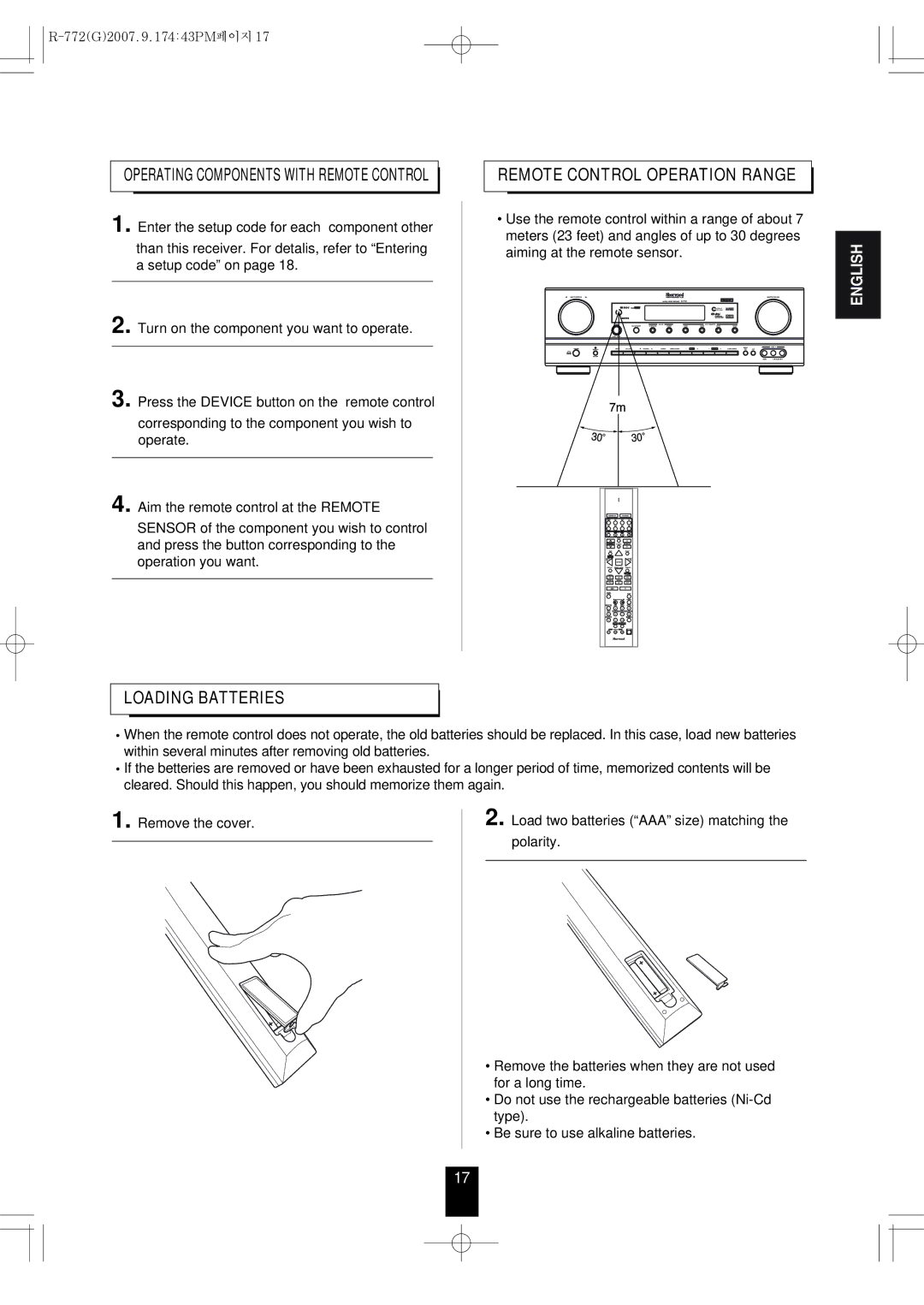 Sherwood R-772 manuel dutilisation Loading Batteries 