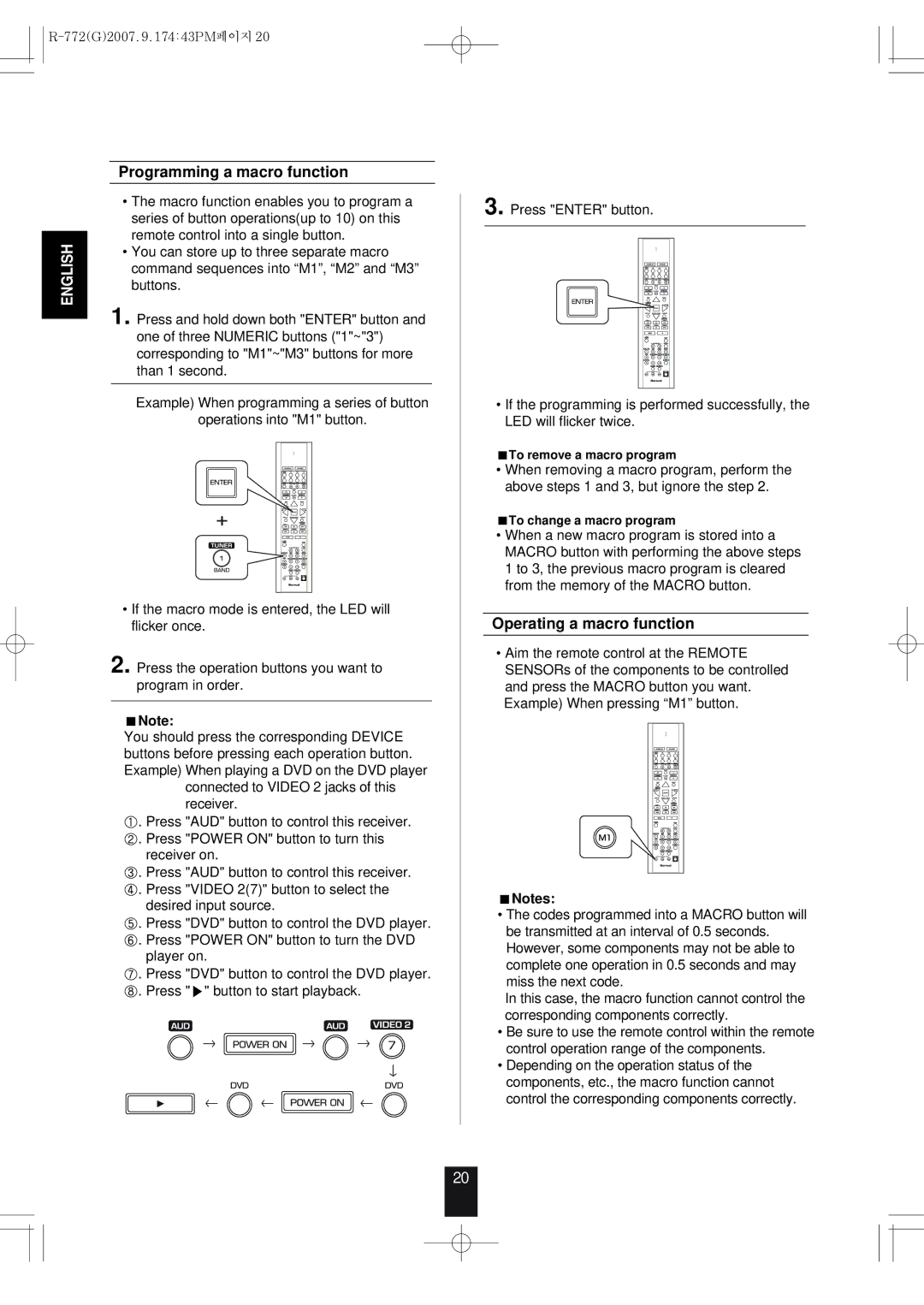 Sherwood R-772 manuel dutilisation Programming a macro function, Operating a macro function 