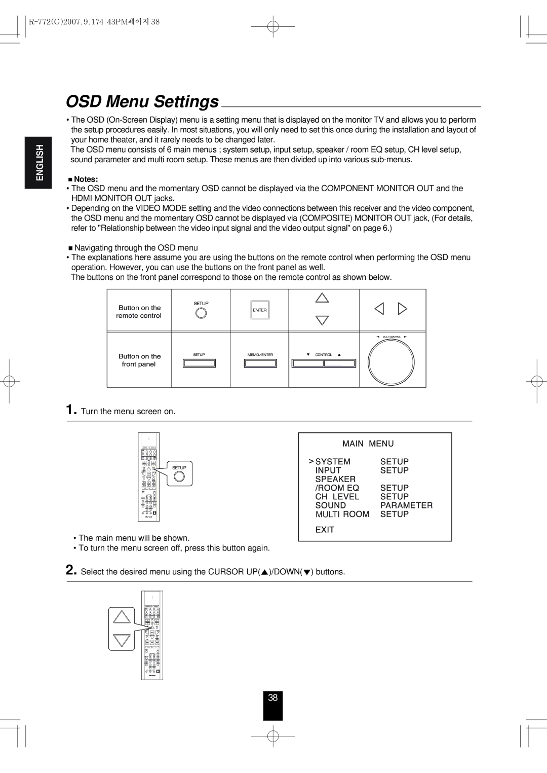 Sherwood R-772 manuel dutilisation OSD Menu Settings, Multi 