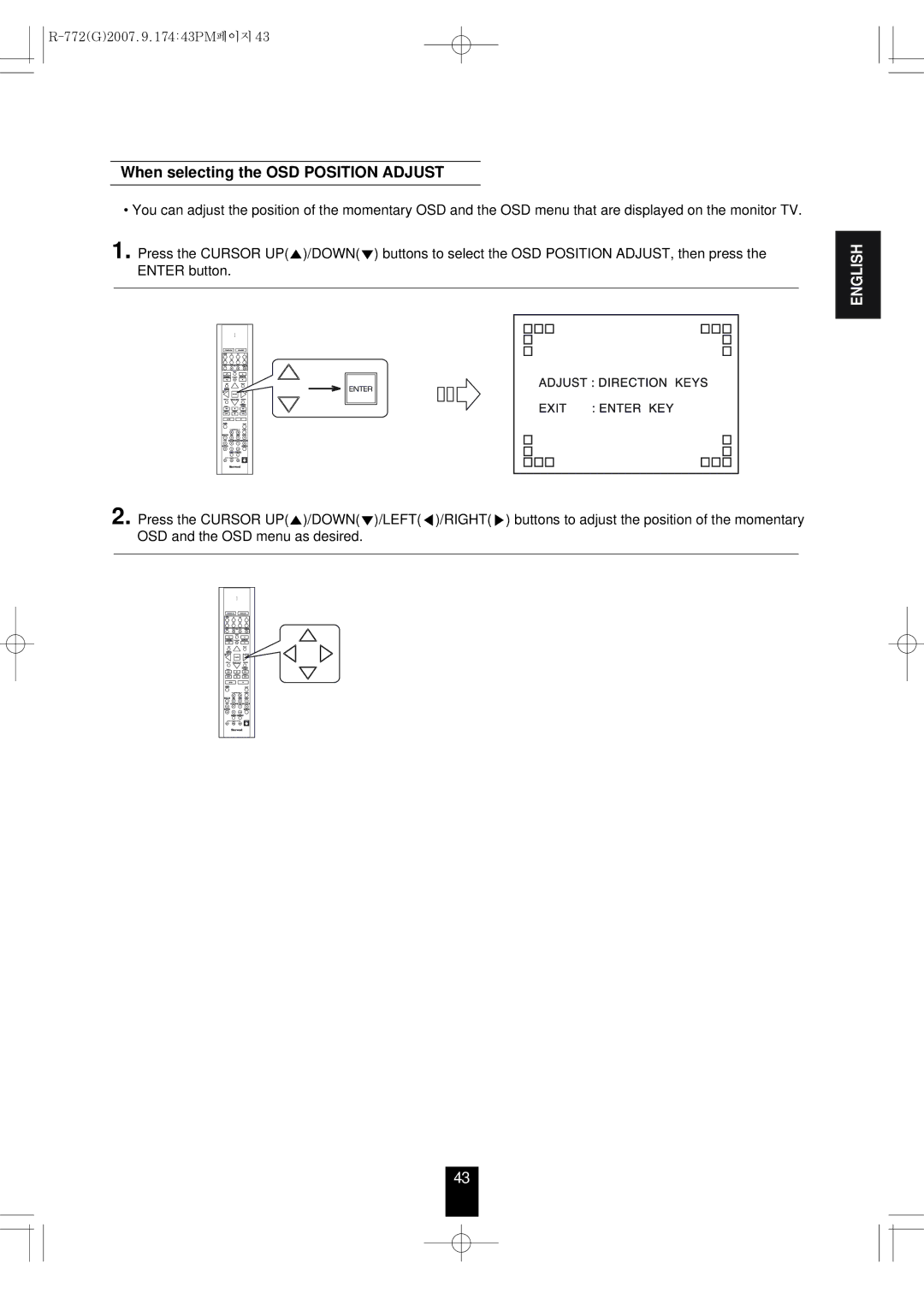 Sherwood R-772 manuel dutilisation When selecting the OSD Position Adjust 