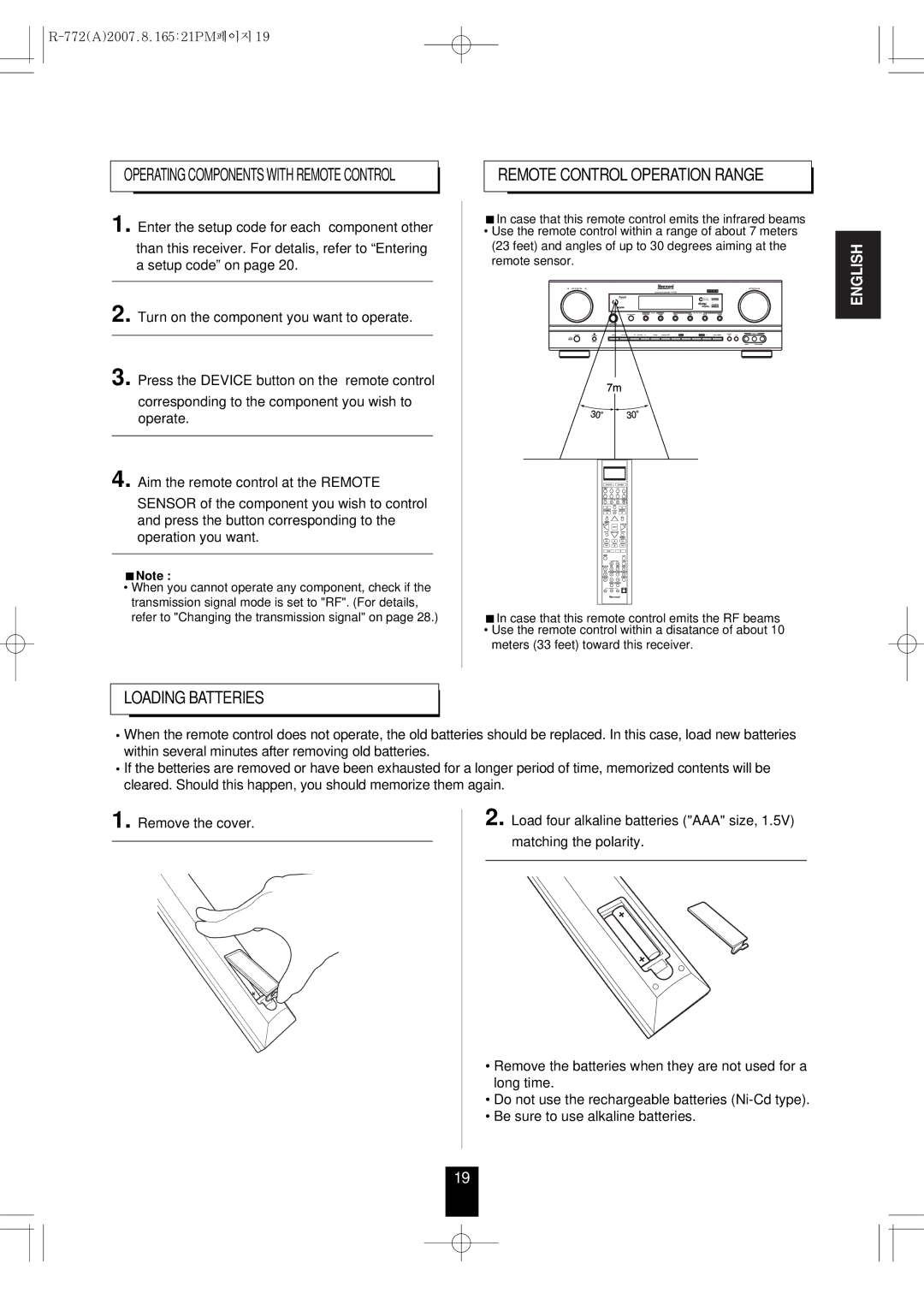 Sherwood R-772 manual Loading Batteries 