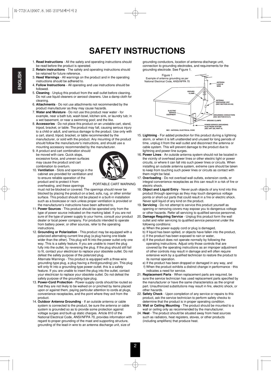 Sherwood R-772 manual Safety Instructions 