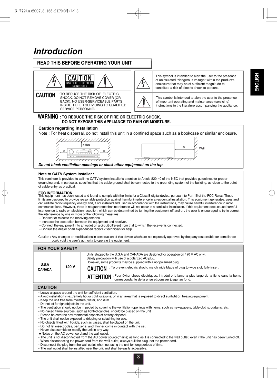 Sherwood R-772 manual Introduction, Read this Before Operating Your Unit 