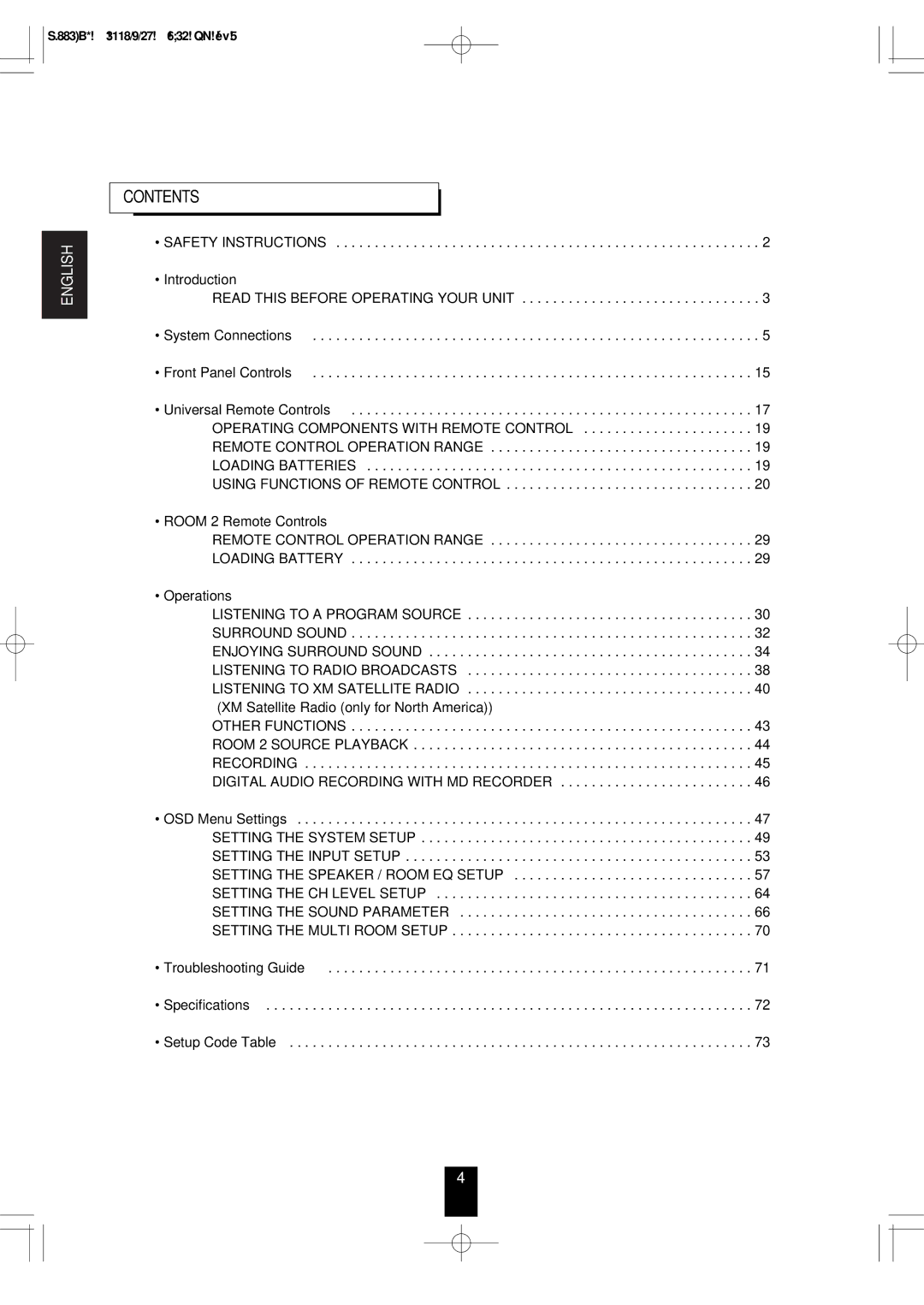 Sherwood R-772 manual Contents 