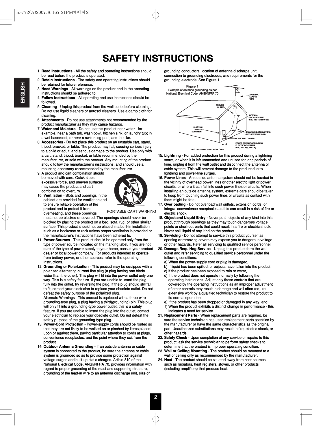 Sherwood manual English, Safety Instructions, R-772A2007.8.165:21PM페이지 
