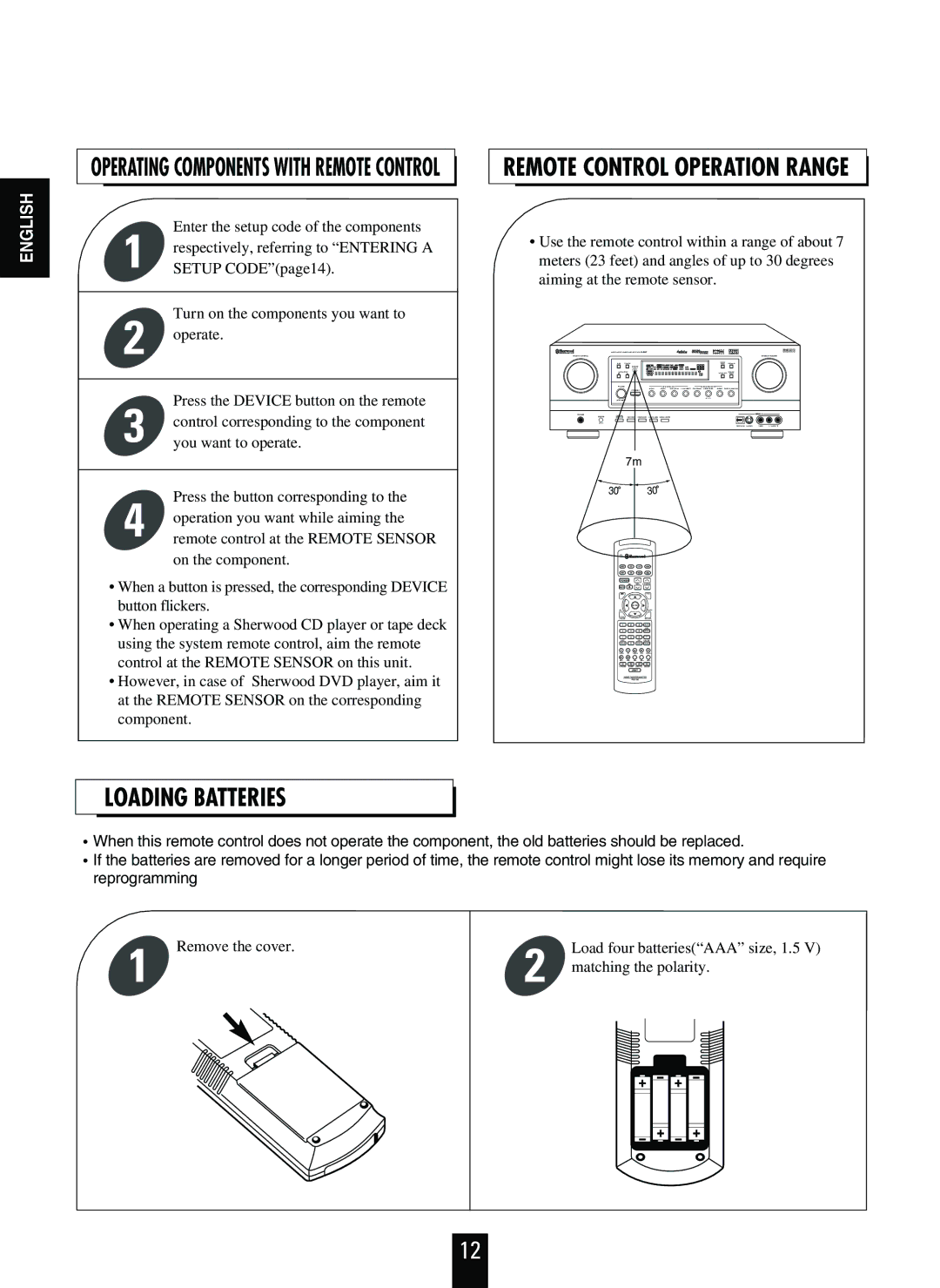 Sherwood R-863 manual Loading Batteries, Remove the cover, Matching the polarity 